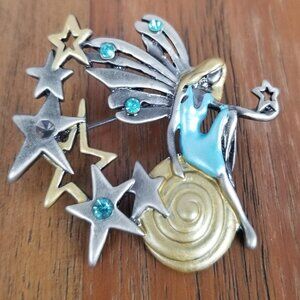 Premier Designs Brooch Pin Pendant Fairy Angel Sprite Silver and Enamel READ